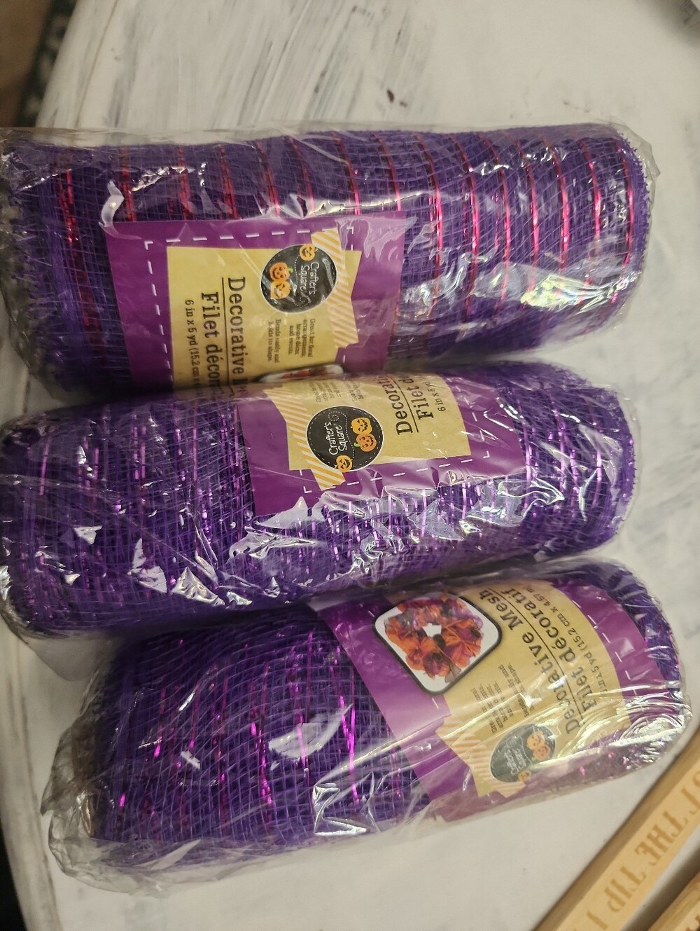Crafters Square Purple Decorative Mesh Wreath Lot Of 3 Ribbon 15 Yards